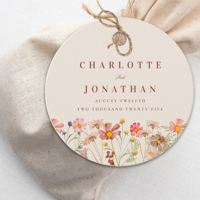 Boho WildblomBeige Bröllop Tack Gåvor Etiketter (Boho Wildflower fall floral beige terracotta custom Wedding favor tag Elegant modern )