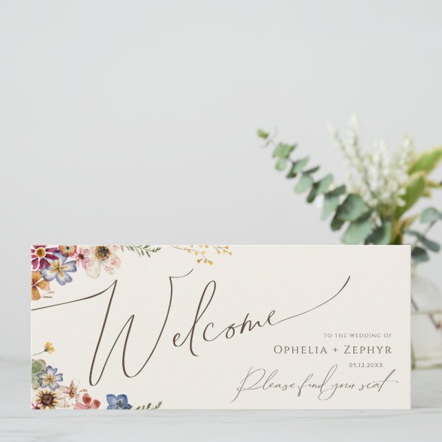 Boho WildblomBeige Garden Seating Chart Header (Stående Fram)