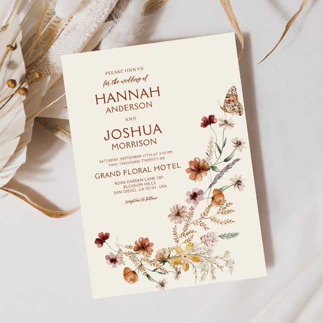 Boho WildblomBeige Garden Wedding Inbjudningar (Skapare uppladdad)