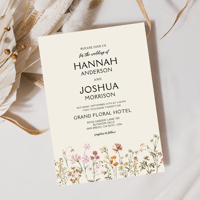 Boho WildblomBeige Garden Wedding Inbjudningar (Skapare uppladdad)