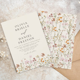Boho WildblomBeige Garden Wedding Inbjudningar
