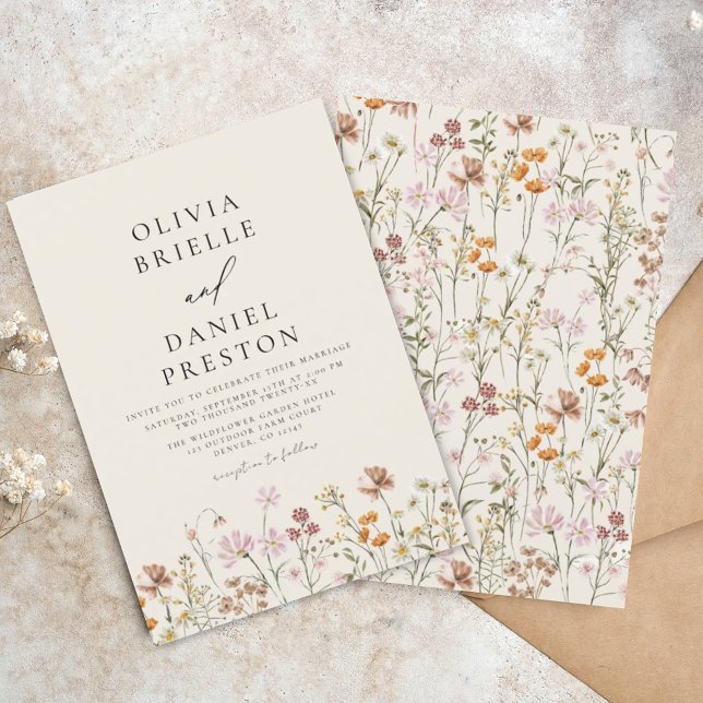 Boho WildblomBeige Garden Wedding Inbjudningar (Skapare uppladdad)