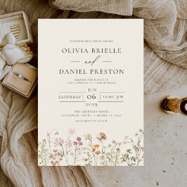 Boho WildblomBeige Garden Wedding Inbjudningar