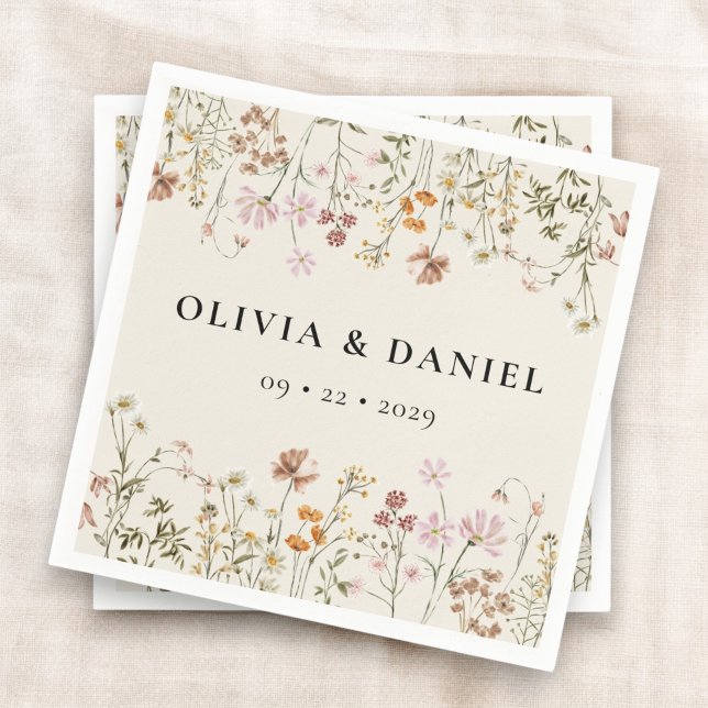 Boho WildblomBeige Garden Wedding Pappersservett (Skapare uppladdad)