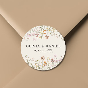 Boho WildblomBeige Garden Wedding Runt Klistermärke