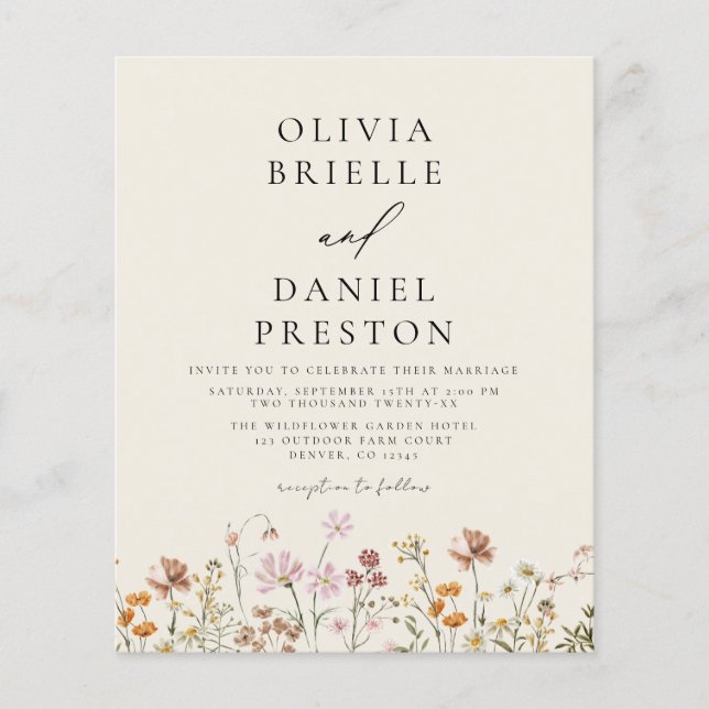 Boho WildblomBeige Photo Garden Wedding Flygblad (Framsidan)