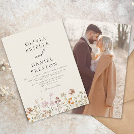 Boho WildblomBeige Photo Garden Wedding Inbjudningar
