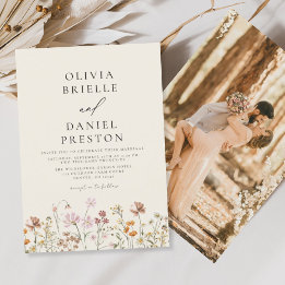 Boho WildblomBeige Photo Garden Wedding Inbjudningar
