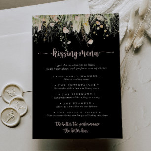 Boho WildblomBlack Bröllop Kissing Menu-spel