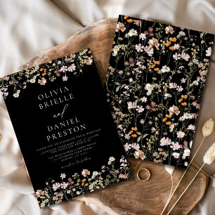 Boho WildblomBlack Garden WedWedding Inbjudningar