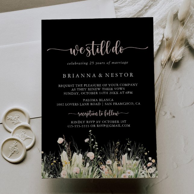 Boho WildblomBlack, vi gör fortfarande Vow Renewal Inbjudningar (Skapare uppladdad)