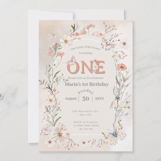 Boho WildblomBlommigt Baby Birthday Inbjudningar (Framsida)