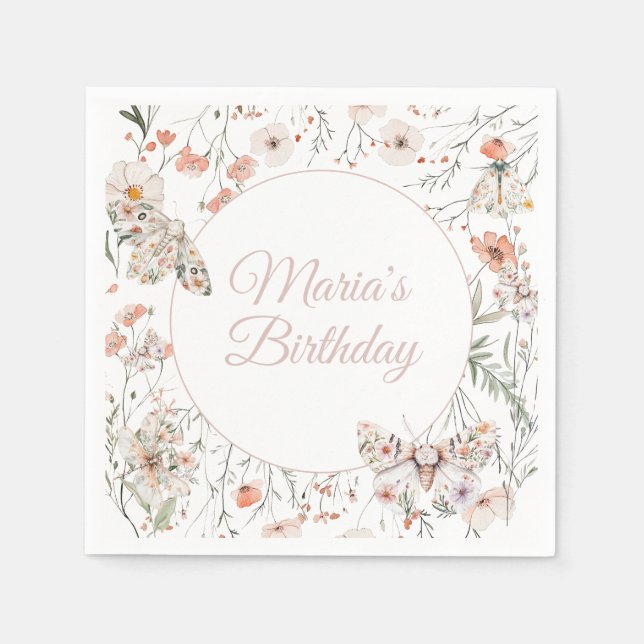 Boho WildblomBlommigt Baby Birthday Pappersservett (Framsidan)