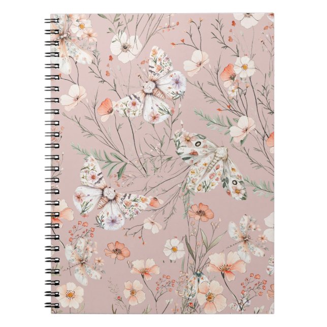 Boho WildblomBlommigt Butterfly Anteckningsbok (Framsidan)