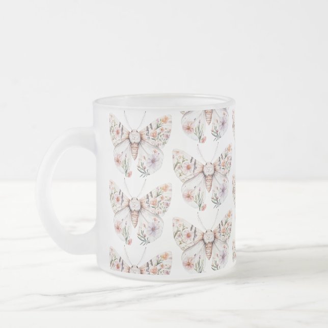 Boho WildblomBlommigt Butterfly Frostad Glasmugg (Vänster)