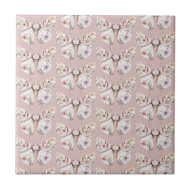 Boho WildblomBlommigt Butterfly Kakelplatta (Framsidan)
