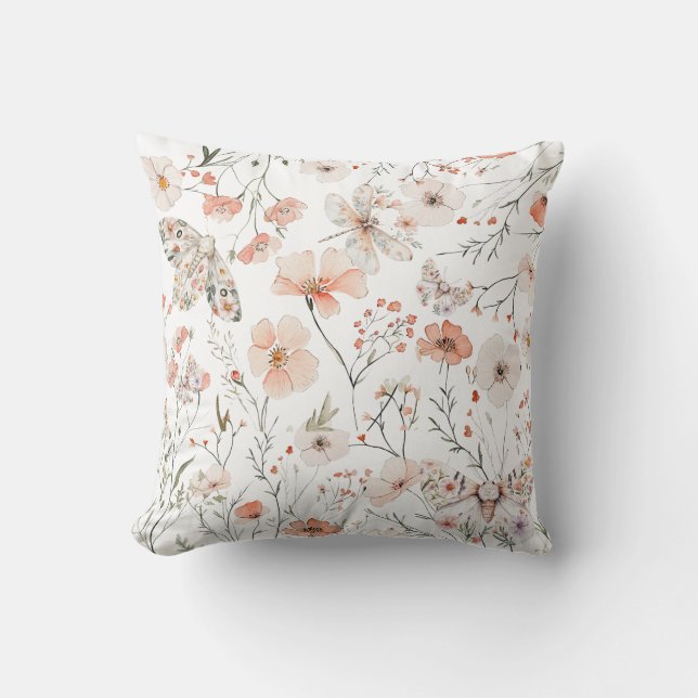 Boho WildblomBlommigt Butterfly Kudde (Framsida)