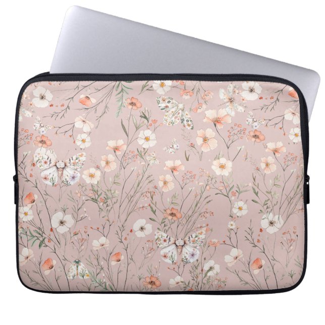 Boho WildblomBlommigt Butterfly Laptop Fodral (Framsidan)