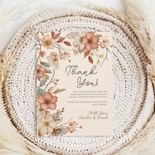 Boho WildblomBlommigt Ivory Baby Shower Tack Kort (Skapare uppladdad)
