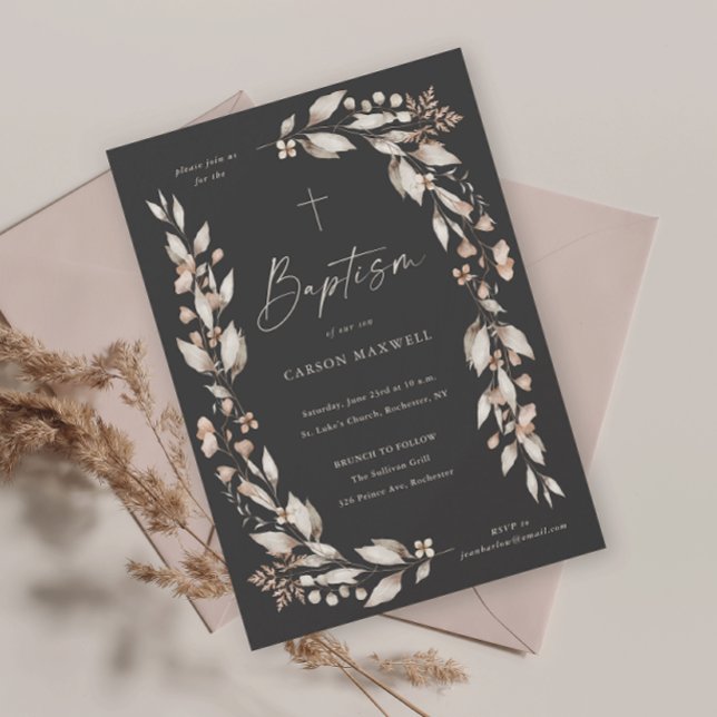 Boho WildblomBlommigt Kön Neutral Baptism Inbjudningar (Boho wildflower elegant gender neutral baptism christening invitation.)