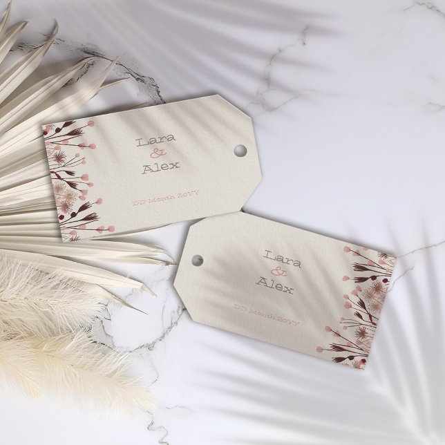 Boho Wildblombröllop gynnar märkre Presentetikett (Skapare uppladdad)