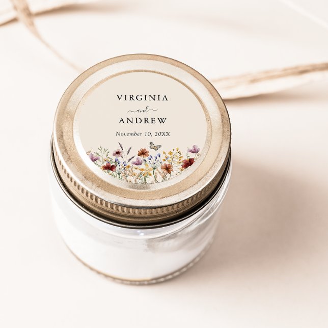 Boho WildblomBröllop Runt Klistermärke (Boho Wildflower Wedding Classic Round Sticker
)