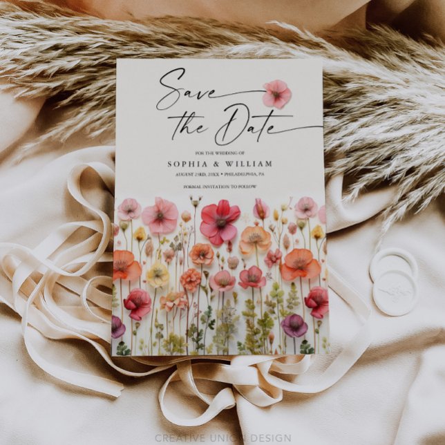 Boho WildblomBröllop spara datum Inbjudningar (Wildflower Save The Date)