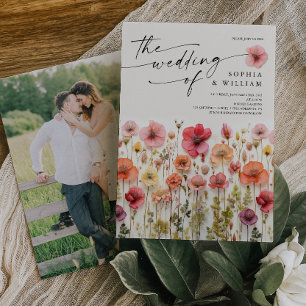 Boho Wildblombröllopsinbjudan Foto Back Inbjudningar