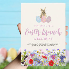 Boho WildblomBunny Påsk Brunch och Egg Hunt Inbjudningar