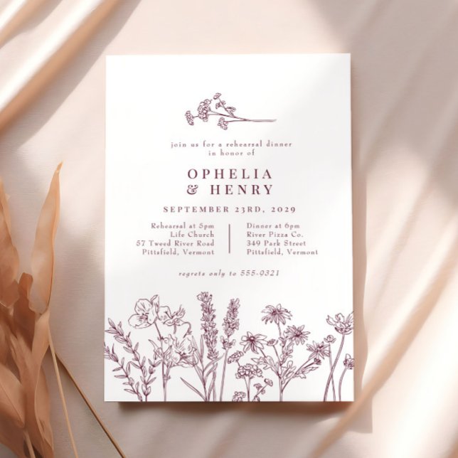 Boho Wildblomburgundy Bröllop Rehearsal Middag Inbjudningar (Skapare uppladdad)