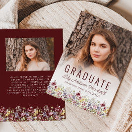 Boho WildblomBurgundy Photo Grad Announcement Inbjudningar