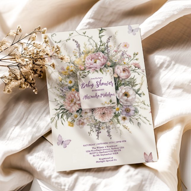Boho WildblomButterflies Baby Shower Inbjudningar (Skapare uppladdad)