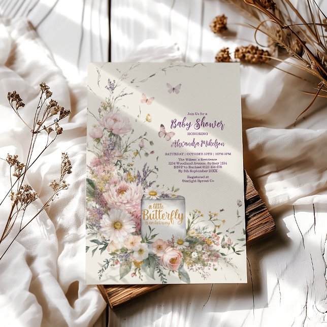 Boho WildblomButterflies Baby Shower Inbjudningar (Skapare uppladdad)
