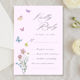 Boho WildblomButterfly Bröllop Lila OSA kort