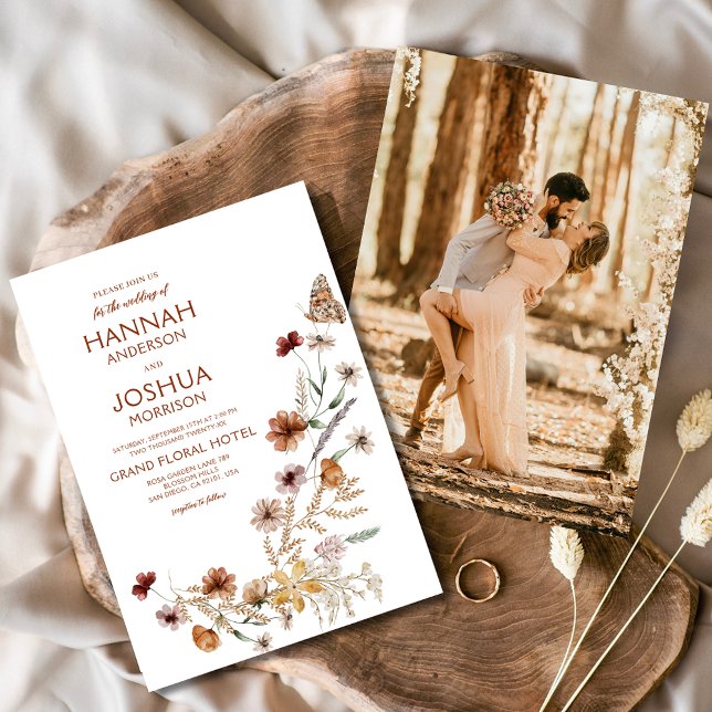 Boho WildblomButterfly Photo Garden Wedding Inbjudningar (Skapare uppladdad)