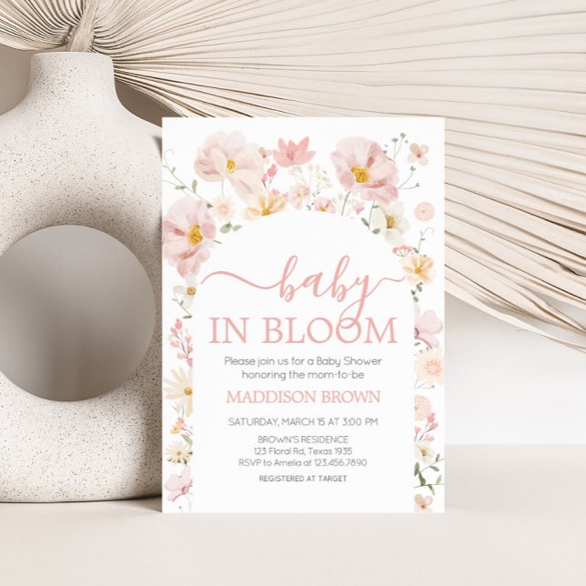 Boho Wildblomch Arch Baby i Bloom Baby Shower Inbjudningar (Baby in Bloom Wildflower Baby Shower Invitation
)