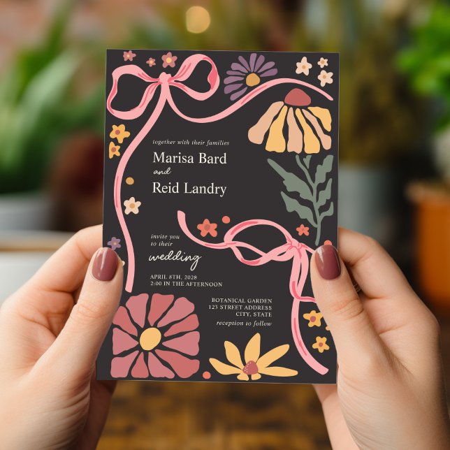 Boho Wildblomcoquette Mörk Bröllop Inbjudningar (Skapare uppladdad)