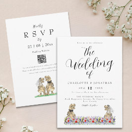Boho Wildblomdinosaur Bröllop QR-kod Inbjudningar
