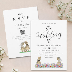 Boho Wildblomdinosaur Bröllop QR-kod Inbjudningar