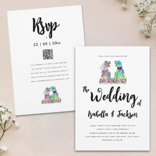 Boho Wildblomdosinosaur Bride och Groom Bröllop Inbjudningar