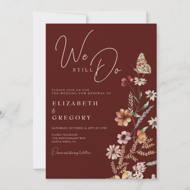 Boho Wildblome Vi gör fortfarande Vow Renewal Inbjudningar (Framsida)