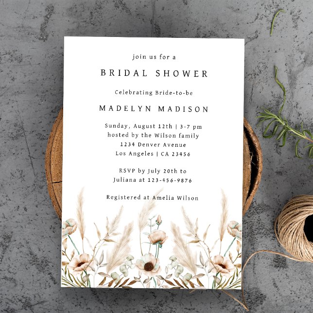 Boho WildblomElegant Inbjudningskort för möhippan (Boho Wildflower Elegant Bridal Shower Invitation
)