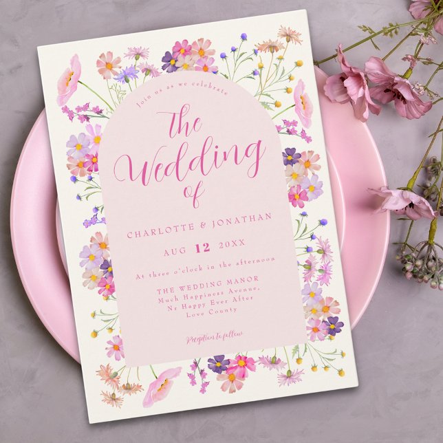 Boho WildblomElegant Rosa Bröllop Inbjudningar (Boho chic wildflower pink wedding invitation )