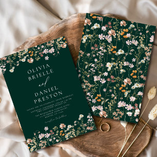 Boho WildblomEmerald Grönt Garden Wedding Inbjudningar
