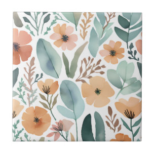 Boho Wildblomens vattenfärgsfärg, Blommigt Pastell Kakelplatta