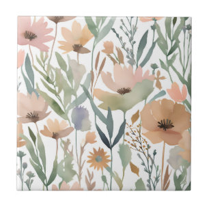Boho Wildblomens vattenfärgsfärg, Blommigt Pastell Kakelplatta