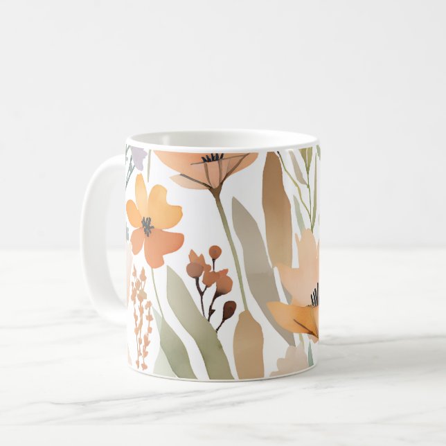 Boho Wildblomens vattenfärgsfärgsplast, Blommigt P Kaffemugg (Framsida vänster)