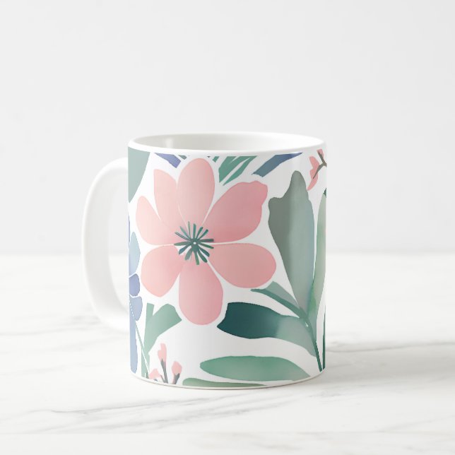 Boho Wildblomens vattenfärgsfärgsplast, Blommigt P Kaffemugg (Framsida vänster)