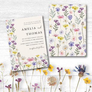 Boho Wildblomfärgad Blommigt Bröllop Inbjudningar