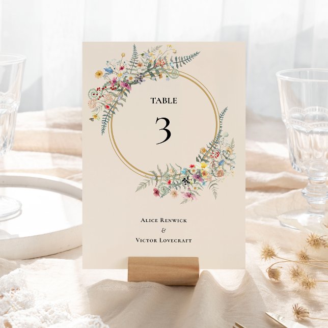 Boho WildblomFern Beige Bröllop Bordsnummer (Skapare uppladdad)